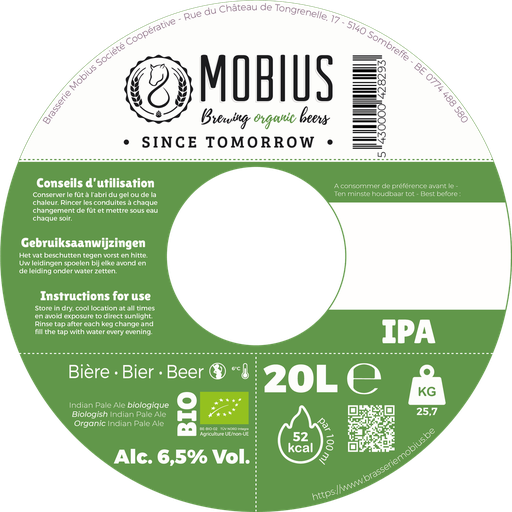 [MPA_F20-VC] Mobius IPA BIO - Fût 20L Slim VC Brasserie Mobius - Sankey